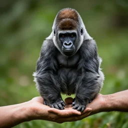 small silverback gorilla in the palm of a hand