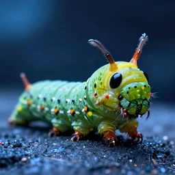 high quality close-up photo neoclassical puss moth caterpillar! gorgeous highly detailed hannah yata elson peter cinematic blue lighting high quality low angle hd 8k sharp shallow depth of field