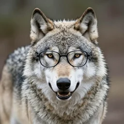 a wolf with glasses