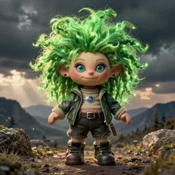 kathy griffin as a troll doll, wild green electrified hair, by sam nassour, illustration, caricature