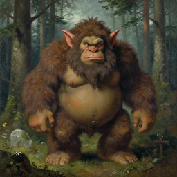 a big troll deep in the swedish forest, painting by john bauer