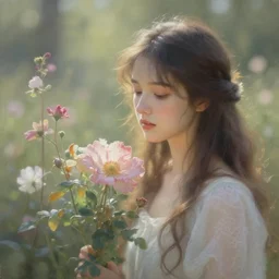 hell but there are flowers. gouache fairytale art, russian romanticism, muted palette, backlighting, depth of field, bokeh.