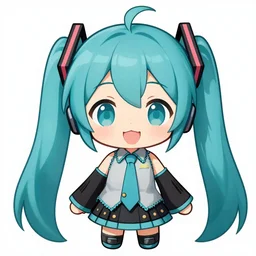 kawaii chibi anime cat girl Hatsune Miku has blue hair, 4k clean digital illustration by Artgerm, wlop, James Jean, Andrei Riabovitchev, Marc Simonetti, Ross Tran, Greg Rutkowski, Artstation, CGsociety