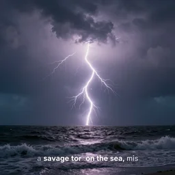 “a savage storm on the sea, lightning, mist”