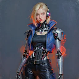 cyberpunk robot fashion model portrait, hyperrealism oil painting, artstation