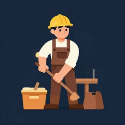 flat vector logo illustration of carpenter in the style of kurzgesagt