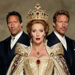 a portrait of dwayne the rock johnson as the queen of england, art by tom bagshaw and manuel sanjulian