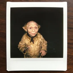 a found polaroid photograph of gollum putin at night