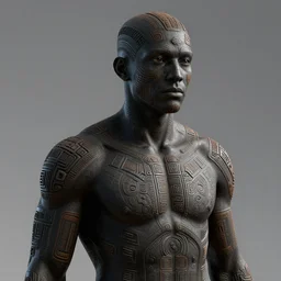 : black human with ancient pattern skin all over hyper detailed art station  dalle2  unity contest winners unrealengine trending on artstation,cinematic, hyper realism, high detail, octane render, 8k