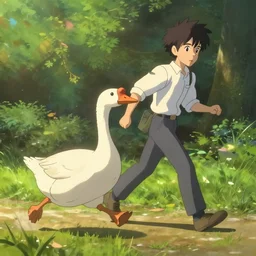 running goose by makoto shinkai and thomas kinkade, trending on cgsociety and unreal engine ， light effect ， highly detailed ， super wide angle