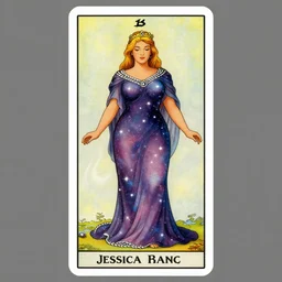 a full body tarot card of jessica rabbit as the thicc empress of eternity, long and beautiful floor length nebula colored dress made of stars and stardust, with braided silver hem, emerald tiara and necklace, space, universe, portrait, highly detailed, deep focus, elegant, digital painting, smooth, sharp focus, illustration, ultra realistic, 8 k, art by artgerm and alphonse mucha