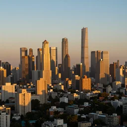 the city of golden shadows. Realistic Foto.