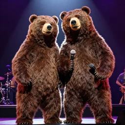 publicity photo still of smokey the bear on tour with ozzy osborne live on stage, 8 k, live concert lighting, mid shot