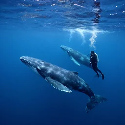 whales underwater, deepsea dive
