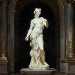 a glowing silhouette of a posing marble statue in ornate baroque neoclassicist halls. detailed textures. gloomy, dark black background. highly detailed fantasy science fiction painting by moebius, norman rockwell, frank frazetta, and syd mead. rich colors, high contrast. artstation