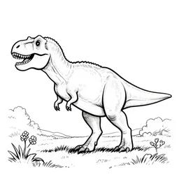 tyrannosaurus rex walking around the countryside, symmetrical, accurate, simple clean black lines, black and white, white background and fill, coloring book, comic book, graphic art, line art, vector art, by martina matteucci, pavel shvedov, peter lundqvist, diane ramic, christina kritkou, artstation