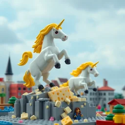 unicorns drop giant blocks of cheese on lego city