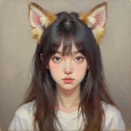 oil painting of an anime girl, dog ears
