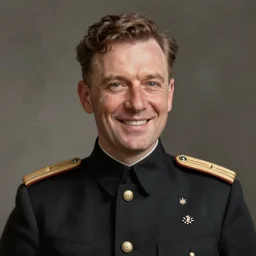 official Portrait of a smiling WWI admiral, male, cheerful, happy, detailed face, 20th century, highly detailed, cinematic lighting, digital art painting by greg rutkowski