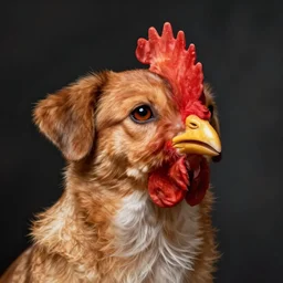 a dog with a chicken face