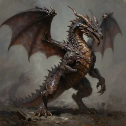 dark ancient dragon, rusty body, gritty, full body concept, by beksinski, weta workshop concept art, ruan jia, edward hooper, oil painting