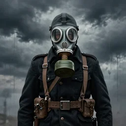 portrait of futuristic world war 1 soldier with gas mask, black clothes, dark clouds, dripping paint, craig mullins, ash thorpe, fibonacci rhythm ar