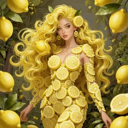 the portrait of a sensual lemon personified as an absurdly beautiful, graceful, elegant, sophisticated, young woman made up of lemons, an ultrafine hyperdetailed illustration by kim jung gi, irakli nadar, one subject, intricate linework, bright colors, octopath traveler, final fantasy, unreal engine 5 highly rendered, global illumination, radiant light, detailed and intricate environment
