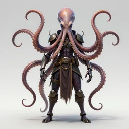 character sheet for a cybernetic many limbed octopus character in a video game, fantasy, 3 d, full body, clothed, detailed, by blizzard entertainment and oddworld inhabitants