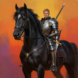 matte fantasy painting of a black horse, DnD character portrait, by Greg Rutkowski, male, plate armored chest, sword, vibrant colors, DeviantArt Artstation cgscosiety, cinematic lighting, 8k.