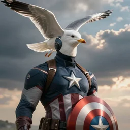 captain America with a seagulls head, captain seagull America, realistic, photo real