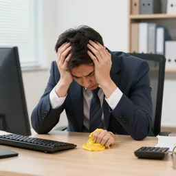 office worker so bored his head is like putty melting off his hands and onto the table