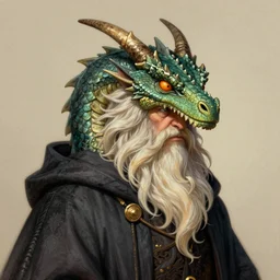 1979 Portrait of a wizard with the head of a bearded dragon fantasy style by Chris Rahn. Trending on r/characterdrawing