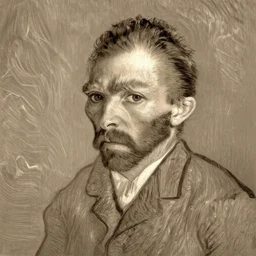 portrait of vincent van gogh, sepia toned, medium format camera