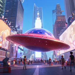 Pixar Flying saucer abducting people in times square