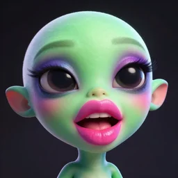 a cute alien with giant lips and makeup, digital illustration, 3 d render, in the style of deema egorov, amazing detail, ray tracing, behance, octane render, cg render, good lighting, behance, cgsociety