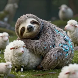 a cybernetically enhanced sloth dreaming of electric sheep