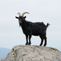 black billy goat in the peak of a granite mountain in avila. by craig mullins, steve purcell, ralph mcquarrie. trending on artstation.