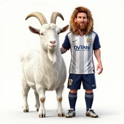 lionel messi standing beside a majestic goat, intricate, elegant, highly detailed