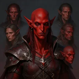 dark fantasy tiefling warlock, red skin, headshot portrait, wide angle view, highly detailed, qichao wang, artgerm, cushart krenz, zeronis, trending on artstation, soft light, sharp edges, illustration, character design, concept art