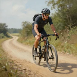 a painting of a person riding a bike down a dirt road, a detailed matte painting by julian onderdonk, cgsociety, photorealism, reimagined by industrial light and magic, unreal engine 5, unreal engine