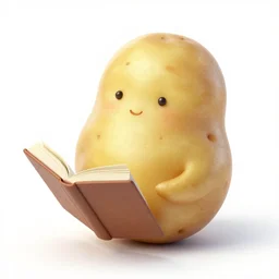 a potato reading a book