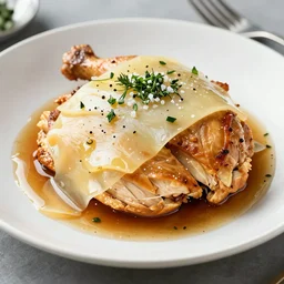 a vibrant still life photograph of braised chicken provolone, seasoned with whole salt, fenouil and minced herbs, and a side of pate d'aubergine with a buttermilk glaze, kodak portra, f 1. 8, gastronomica magazine