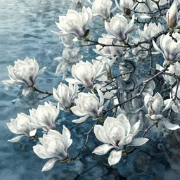 a beautiful amazing render of magnolia ink plumes in water by josh bayer and olivia de berardinis and ed benedict, featured on artstation, featured on behance, f 1 6, high speed camera, octane render