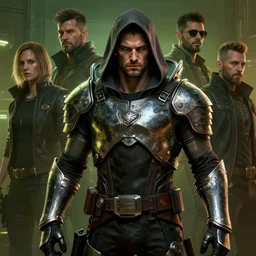 cyberpunk 2 0 7 7, charismatic rugged male battle john ratzenberger - mage portrait, clothed in hooded, metal - plated battle armor atmospheric lighting painted intricate volumetric lighting, beautiful, sharp focus, ultra detailed by leesha hannigan, ross tran, thierry doizon, kai carpenter, ignacio fernandez rios