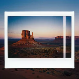 polaroid picture of monument valley as the sun is setting, deep focus, highly detailled, 8 k uhd, award - winning photography, moody setting