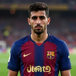 portrait, body and torso, sadam hussain, fc barcelona, jersey number 1 0, dark blue, maroon red, unreal engine 5, trending on artstation, master piece, octane render, art by artgerm and greg rutkowski and alphonse mucha