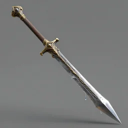 Glaive, 3D render, fantasy weapon, long, sharp, fantasy detailing, dripping water