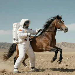 cinematic scene of an astronaut horse doing kung fu