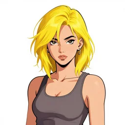 character portrait of a cool latina girl with messy yellow hair, wearing a tanktop, lesbian, highly detailed, stylized, medium shot, vector line art, clean cel shaded vector art, by ross tron, lois van baarle, artgerm, helen huang, makoto shinkai, ilya kuvshinov, rossdraws