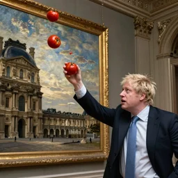 Boris Johnson angrily throws tomatoes at paintings in the louvre